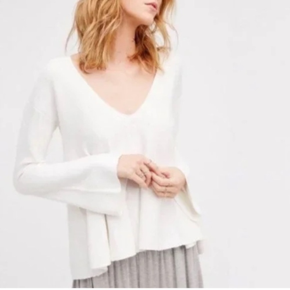Free People whimsical  fairly White V-Neck bell sleeves Sweater